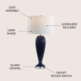 Delphine 32.5" Glass/Crystal LED Table Lamp - JONATHAN Y