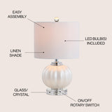Pearl 17.5" Glass/Crystal LED Table Lamp - JONATHAN Y