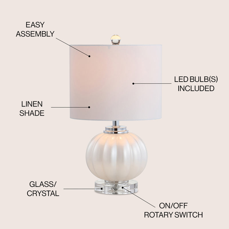 Pearl 17.5" Glass/Crystal LED Table Lamp - JONATHAN Y