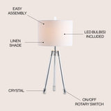 Wyman 30.5" Surveyor's Tripod Crystal/Metal LED Table Lamp - JONATHAN Y