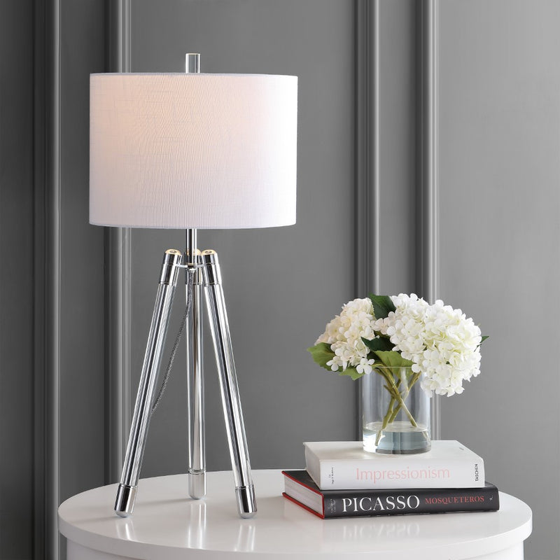 Wyman 30.5" Surveyor's Tripod Crystal/Metal LED Table Lamp - JONATHAN Y