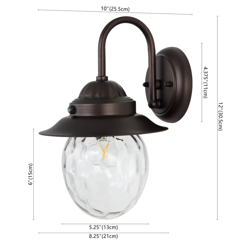 Rodanthe 8.25"  Farmhouse Industrial Iron/Glass Outdoor LED Sconce - JONATHAN Y