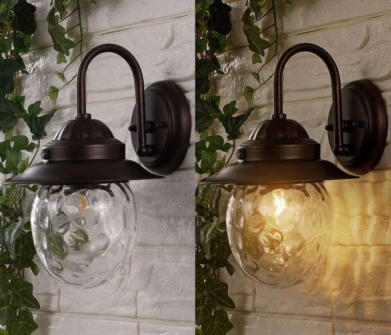 Rodanthe 8.25"  Farmhouse Industrial Iron/Glass Outdoor LED Sconce - JONATHAN Y
