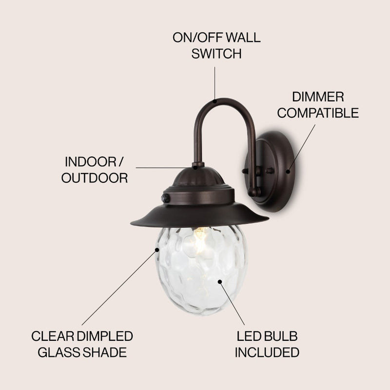 Rodanthe 8.25"  Farmhouse Industrial Iron/Glass Outdoor LED Sconce - JONATHAN Y