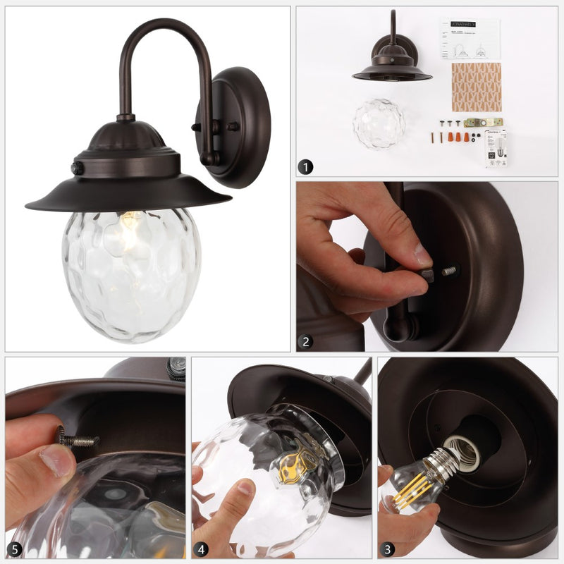 Rodanthe 8.25"  Farmhouse Industrial Iron/Glass Outdoor LED Sconce - JONATHAN Y