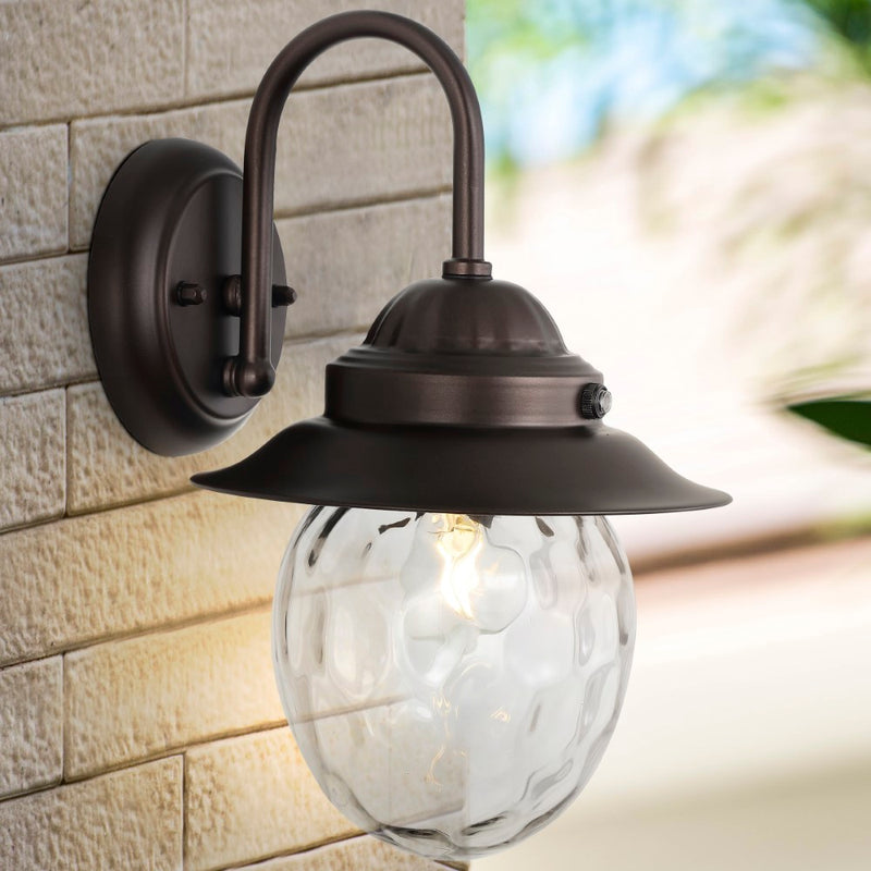 Rodanthe 8.25"  Farmhouse Industrial Iron/Glass Outdoor LED Sconce - JONATHAN Y