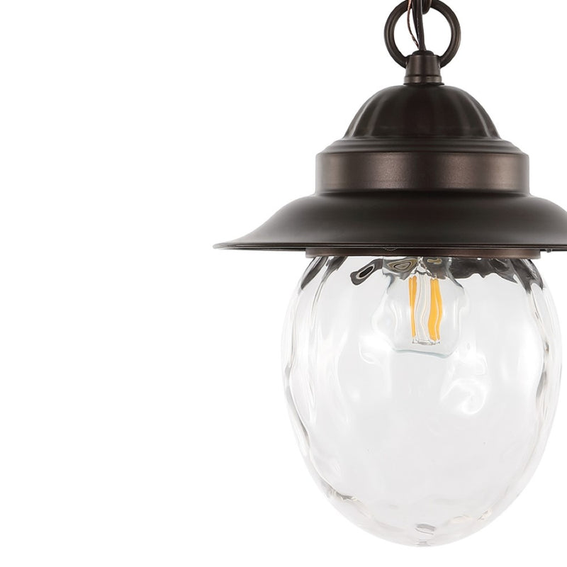 Manteo 8.25"  Farmhouse Industrial Iron/Glass Outdoor LED Pendant - JONATHAN Y