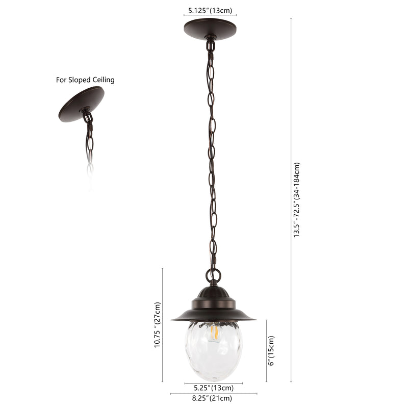 Manteo 8.25"  Farmhouse Industrial Iron/Glass Outdoor LED Pendant - JONATHAN Y