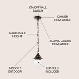 Manteo 8.25"  Farmhouse Industrial Iron/Glass Outdoor LED Pendant - JONATHAN Y