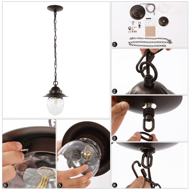 Manteo 8.25"  Farmhouse Industrial Iron/Glass Outdoor LED Pendant - JONATHAN Y