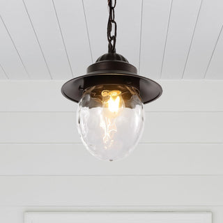 Manteo 8.25"  Farmhouse Industrial Iron/Glass Outdoor LED Pendant - JONATHAN Y