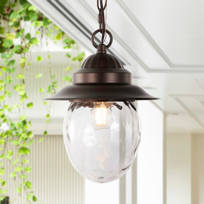 Manteo 8.25"  Farmhouse Industrial Iron/Glass Outdoor LED Pendant - JONATHAN Y