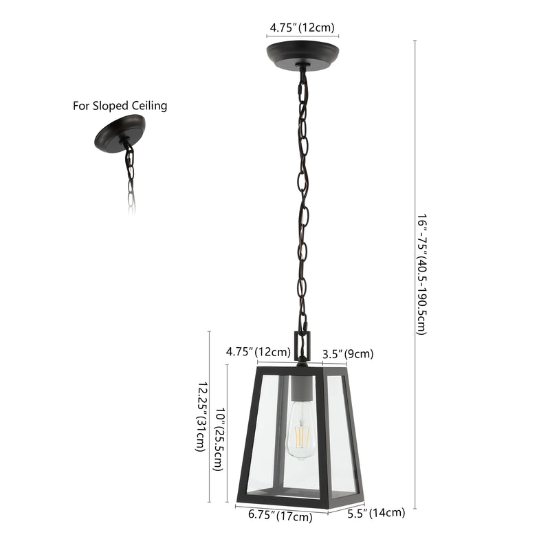 Glendale 6.75"  Farmhouse Industrial Iron/Glass Outdoor LED Pendant - JONATHAN Y
