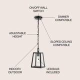 Glendale 6.75"  Farmhouse Industrial Iron/Glass Outdoor LED Pendant - JONATHAN Y