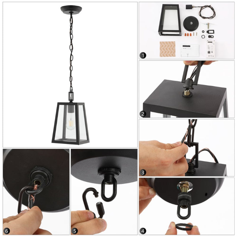 Glendale 6.75"  Farmhouse Industrial Iron/Glass Outdoor LED Pendant - JONATHAN Y