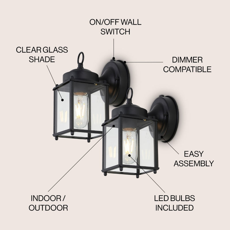 Boston 4.25"  Farmhouse Industrial Iron/Glass Outdoor LED Sconce - JONATHAN Y
