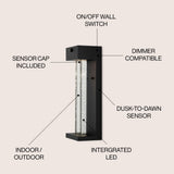 Miranda 5.13" Modern Industrial Iron/Glass Seeded Glass with Dusk-to-Dawn Sensor Integrated LED Outdoor Sconce - JONATHAN Y