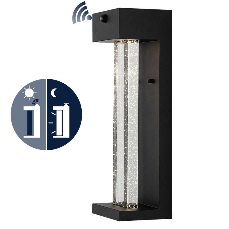Miranda 5.13" Modern Industrial Iron/Glass Seeded Glass with Dusk-to-Dawn Sensor Integrated LED Outdoor Sconce - JONATHAN Y