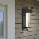 Horizone 5.5" Minimalist Industrial Iron/Glass Seeded Glass with Dusk-to-Dawn Sensor Integrated LED Outdoor Sconce - JONATHAN Y