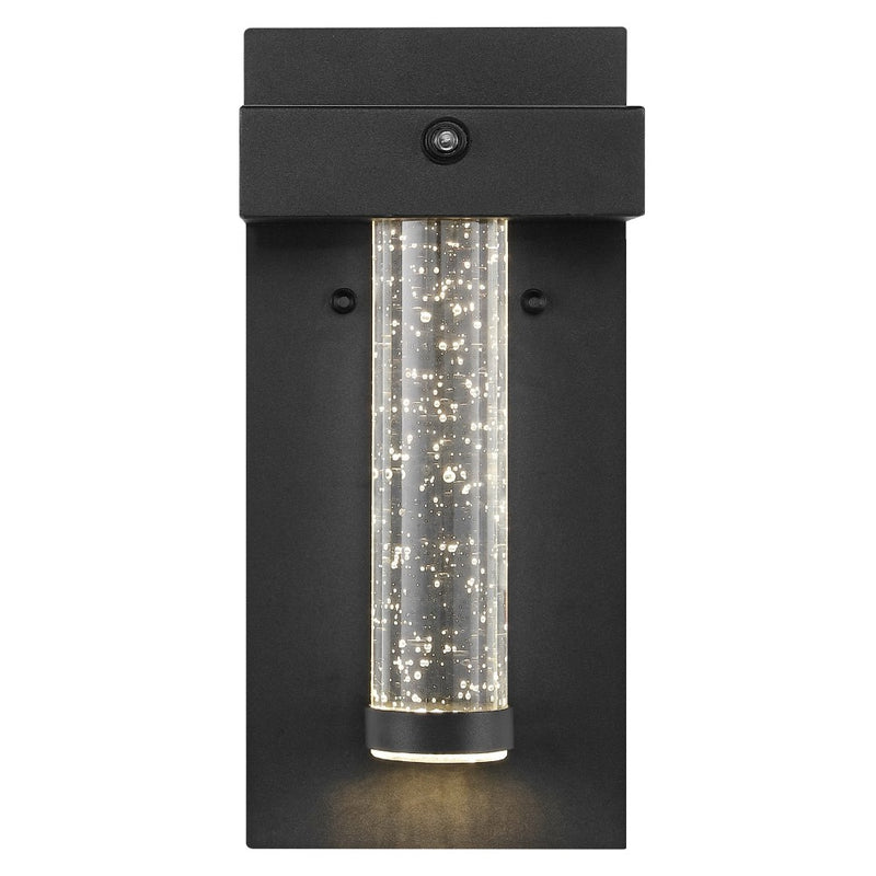 Horizone 5.5" Minimalist Industrial Iron/Glass Seeded Glass with Dusk-to-Dawn Sensor Integrated LED Outdoor Sconce - JONATHAN Y