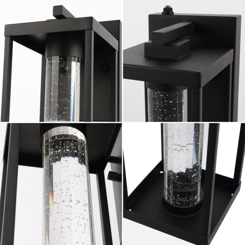 Juno 4.75" Industrial Vintage Iron/Glass Seeded Glass with Dusk-to-Dawn Sensor Integrated LED Outdoor Sconce - JONATHAN Y