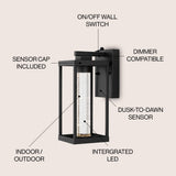 Juno 4.75" Industrial Vintage Iron/Glass Seeded Glass with Dusk-to-Dawn Sensor Integrated LED Outdoor Sconce - JONATHAN Y