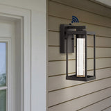 Juno 4.75" Industrial Vintage Iron/Glass Seeded Glass with Dusk-to-Dawn Sensor Integrated LED Outdoor Sconce - JONATHAN Y