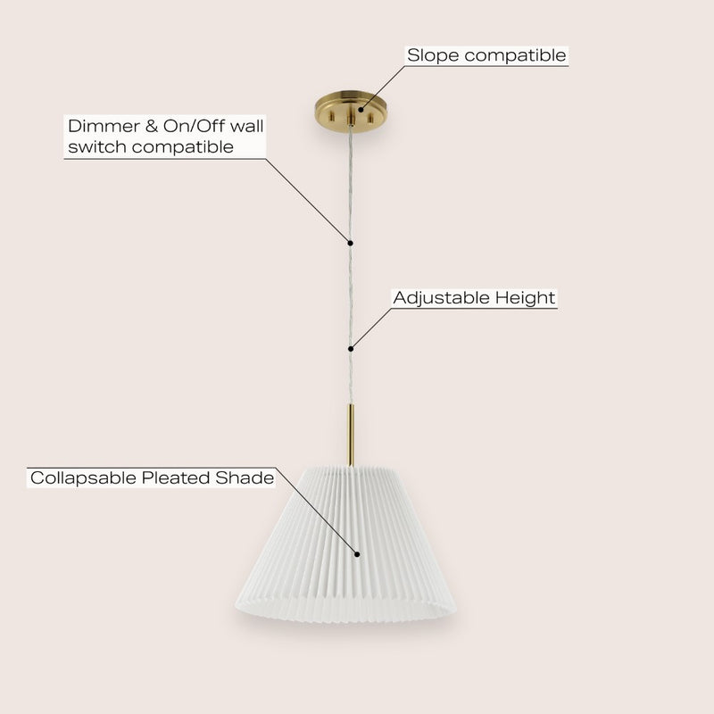 Alden 14.25" 1-Light Classic French Country Iron LED Pendant with Pleated Shade - JONATHAN Y