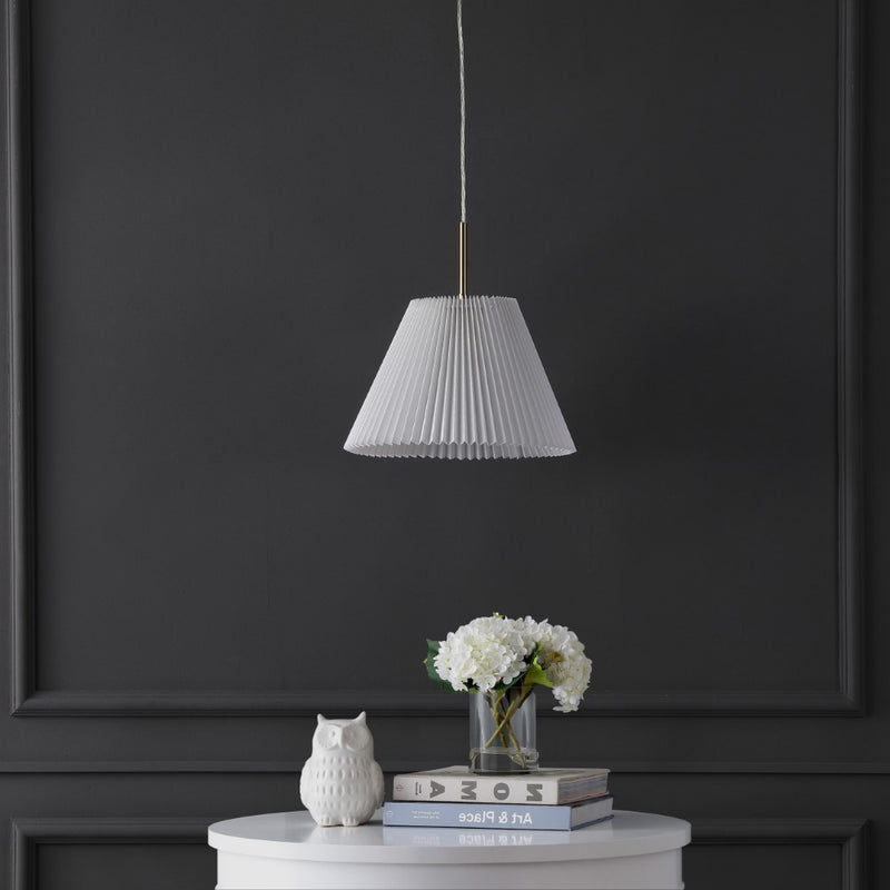 Alden 14.25" 1-Light Classic French Country Iron LED Pendant with Pleated Shade - JONATHAN Y