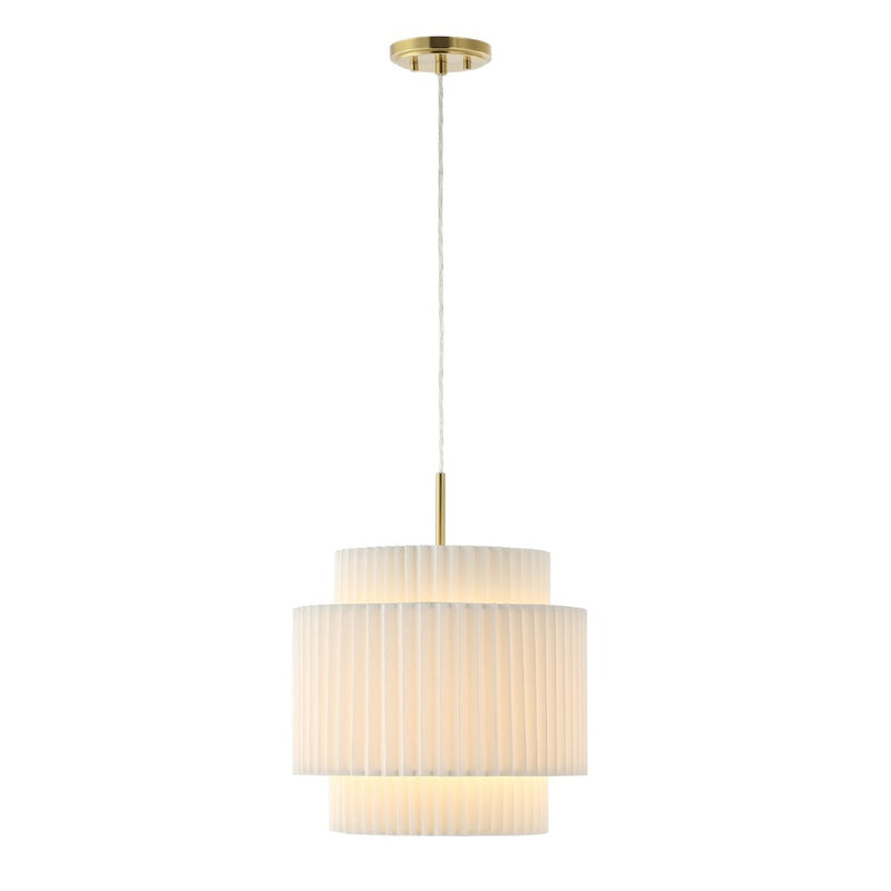 Boden 14.5" 1-Light Vintage Mid-Century Iron LED Pendant with Pleated Shade - JONATHAN Y