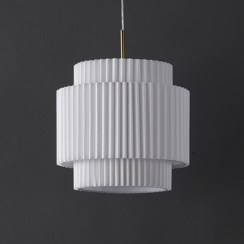 Boden 14.5" 1-Light Vintage Mid-Century Iron LED Pendant with Pleated Shade - JONATHAN Y