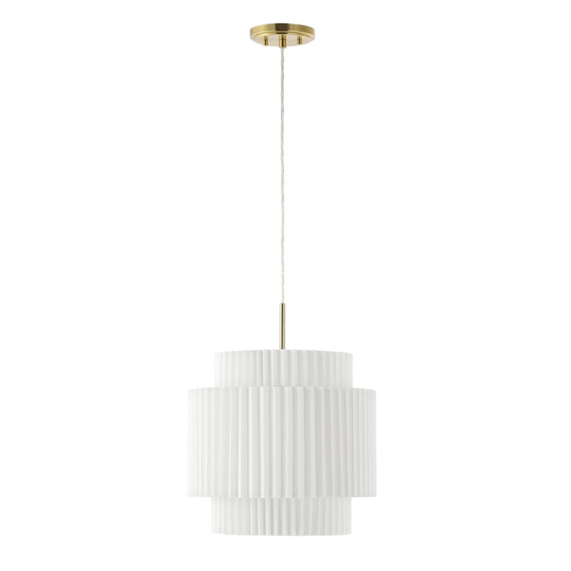 Boden 14.5" 1-Light Vintage Mid-Century Iron LED Pendant with Pleated Shade - JONATHAN Y