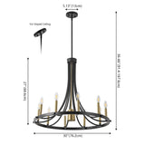 Dante Modern Iron Adjustable Wagon Wheel LED Chandelier with Downlight - JONATHAN Y