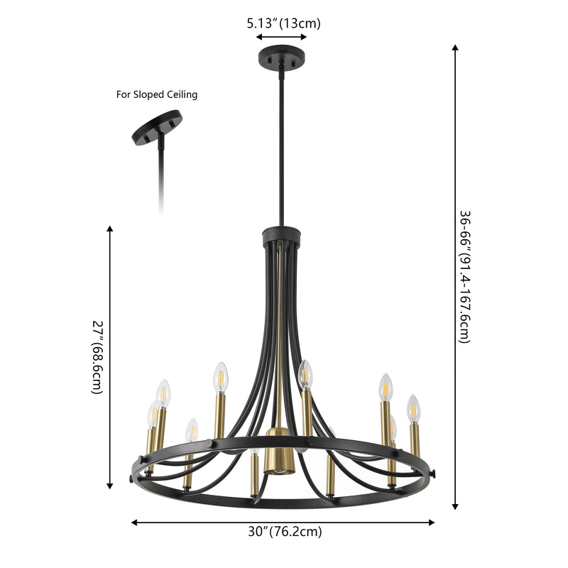 Dante Modern Iron Adjustable Wagon Wheel LED Chandelier with Downlight - JONATHAN Y