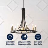 Dante Modern Iron Adjustable Wagon Wheel LED Chandelier with Downlight Black/Brass Gold / 30" – ICONS