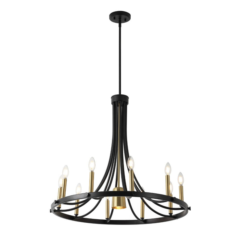 Dante Modern Iron Adjustable Wagon Wheel LED Chandelier with Downlight - JONATHAN Y