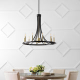 Dante Modern Iron Adjustable Wagon Wheel LED Chandelier with Downlight - JONATHAN Y