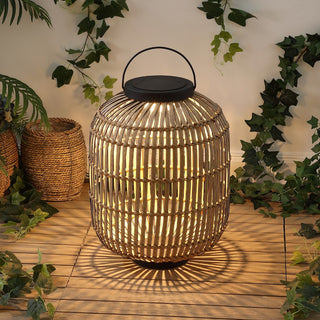 Nara 20.5" Modern Global Faux Rattan Integrated Indoor/Outdoor LED Solar Powered Lantern