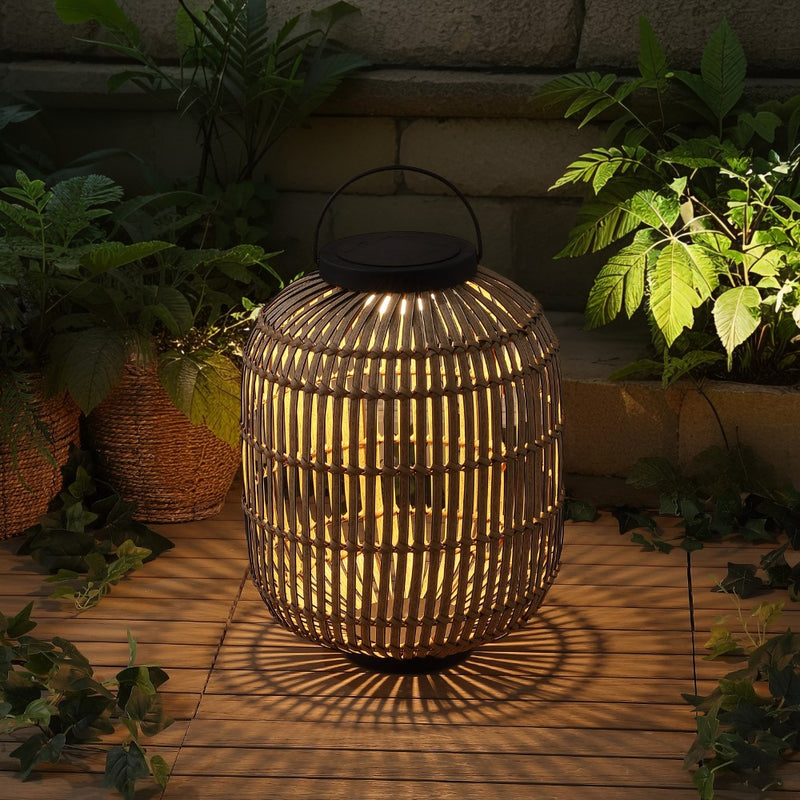 Nara 20.5" Modern Global Faux Rattan Integrated Indoor/Outdoor LED Solar Powered Lantern