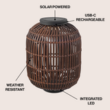 Nara 20.5" Modern Global Faux Rattan Integrated Indoor/Outdoor LED Solar Powered Lantern