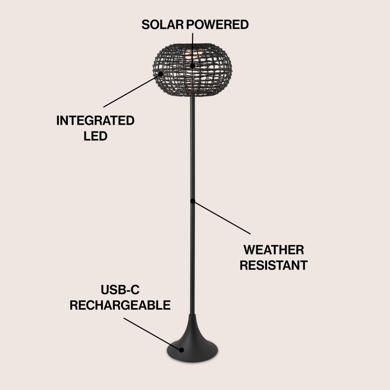 Jaemin 58" Modern Coastal Faux Rattan Integrated Indoor/Outdoor LED Solar Powered Floor Lamp