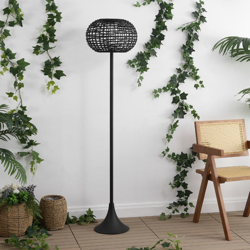 Jaemin 58" Modern Coastal Faux Rattan Integrated Indoor/Outdoor LED Solar Powered Floor Lamp