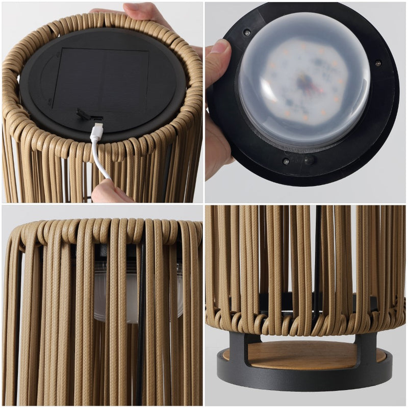 Sawara Modern Minimalist Faux Rattan Integrated Indoor/Outdoor LED Solar Powered Lantern