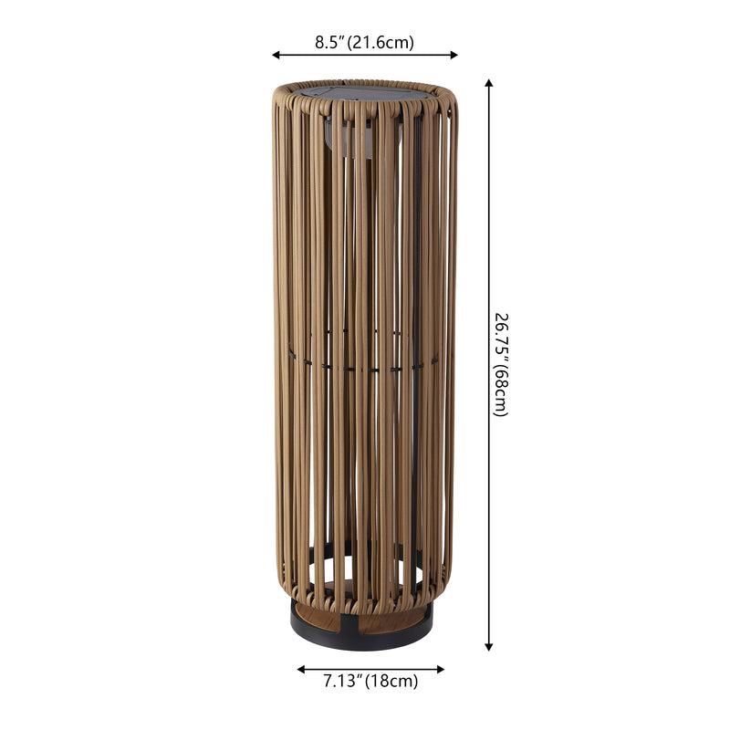 Sawara Modern Minimalist Faux Rattan Integrated Indoor/Outdoor LED Solar Powered Lantern