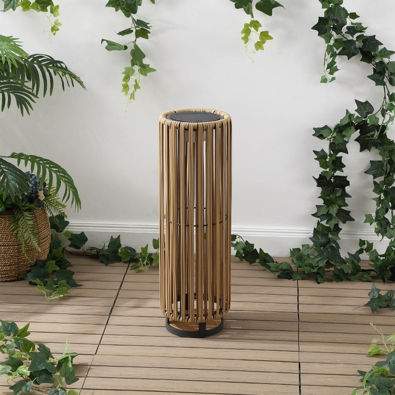 Sawara Modern Minimalist Faux Rattan Integrated Indoor/Outdoor LED Solar Powered Lantern