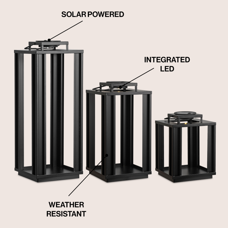 Leland Modern Industrial Integrated Indoor/Outdoor LED Solar Powered Lanterns