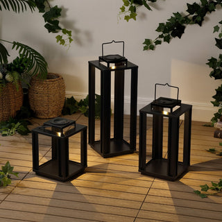 Leland Modern Industrial Integrated Indoor/Outdoor LED Solar Powered Lanterns