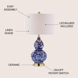 Lee 27" Ceramic Chinoiserie LED Table Lamp - JONATHAN Y