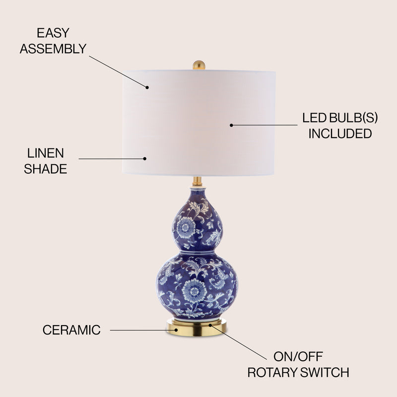 Lee 27" Ceramic Chinoiserie LED Table Lamp - JONATHAN Y