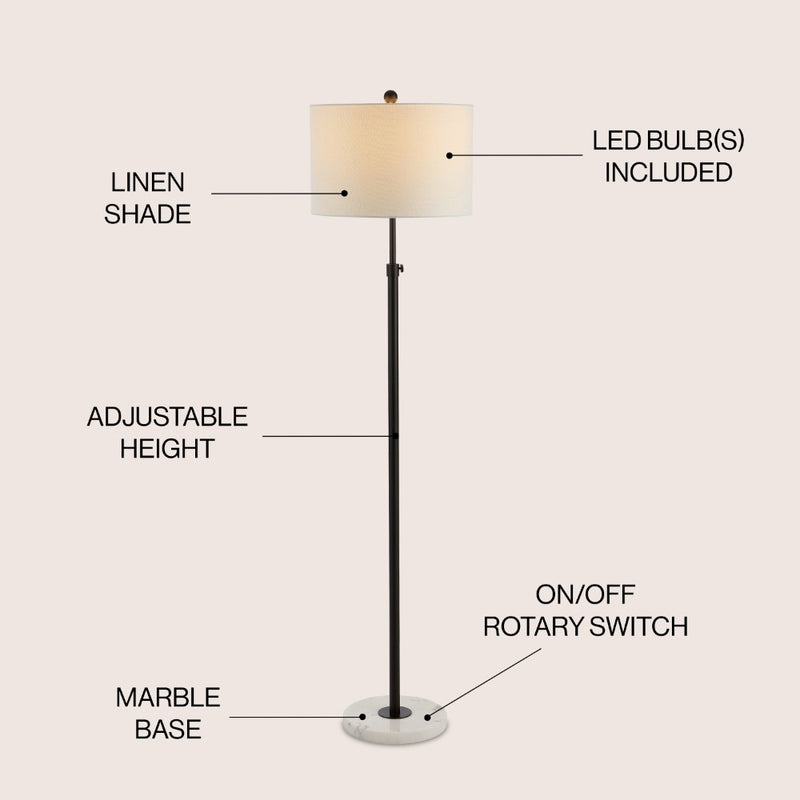 June 65" Adjustable Metal/Marble LED Floor Lamp